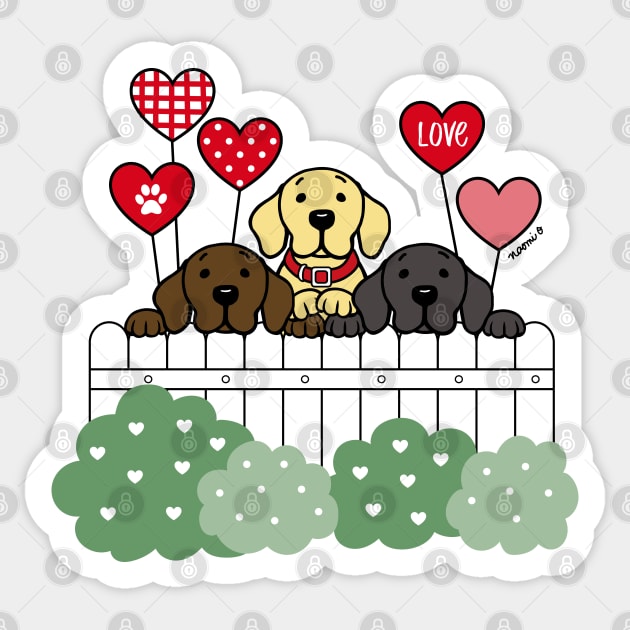 Three Labradors Watching Heart Balloons Sticker by HappyLabradors